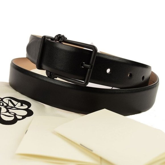 ALEXANDER MCQUEEN Mens Black Graffiti Twin Skull Buckle Leather Belt 95 38 NWT